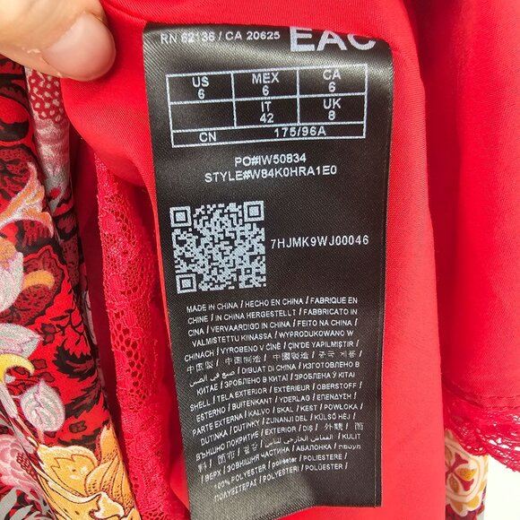 Guess Elysian Wrap Maxi Dress 6 Red Floral Boho Chiffon Layered Slit Lace Inset - Picture 12 of 16